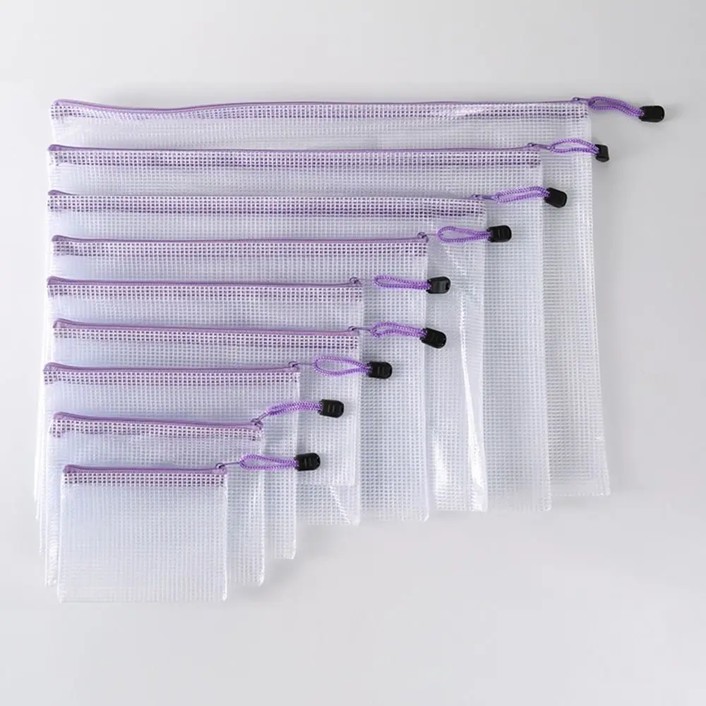 Mesh Zipper Pouch Waterproof Plastic Document Pouch Multipurpose for Travel Storage Office Appliances Home Organize Bags