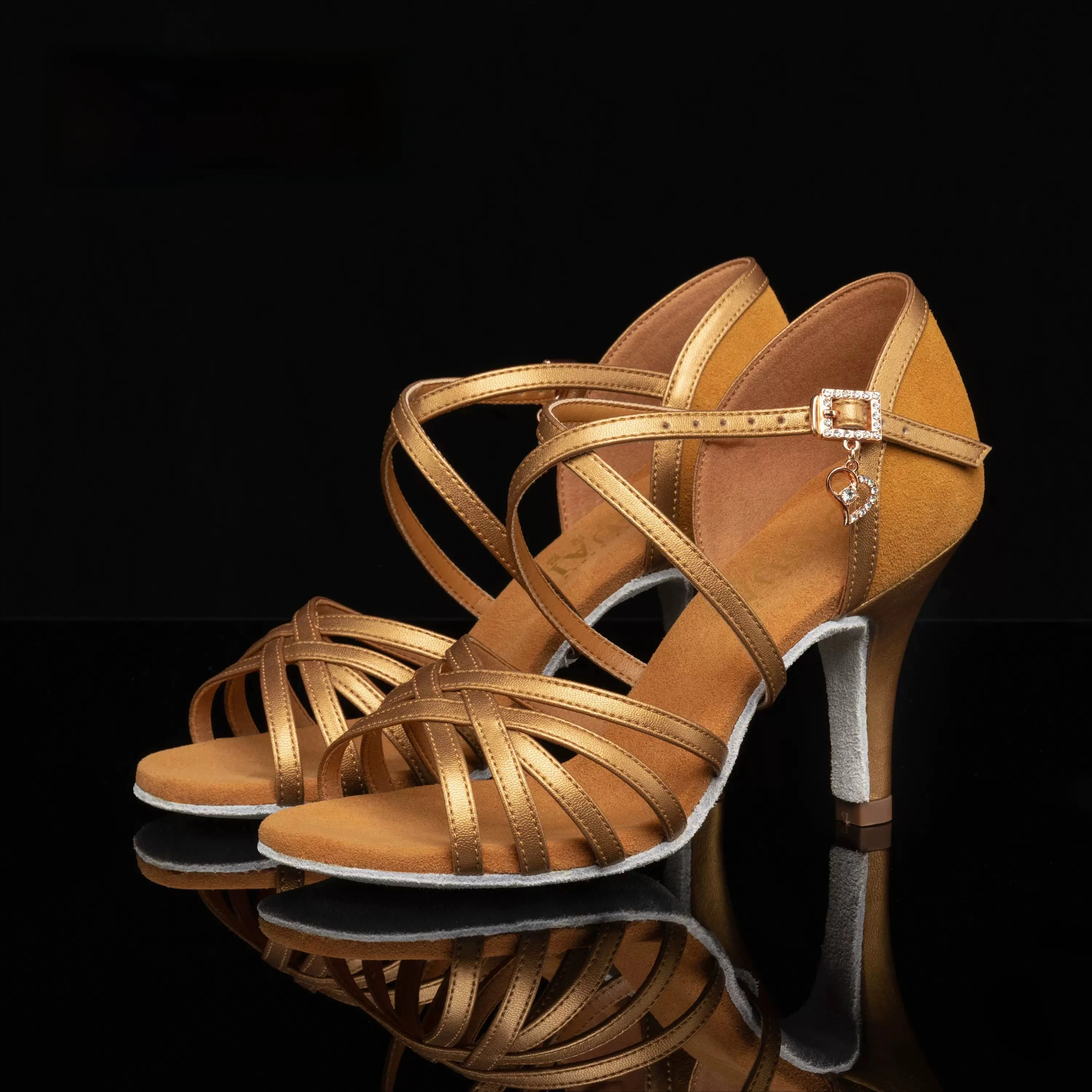 SW Latin Dance Premium Elegant Professional Women's Medium High Heel Soft Sole Ballroom Dance Shoes for Cha-Cha Rumba Practice