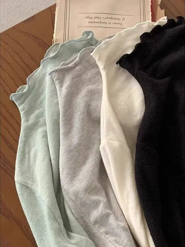 

plus Size Long Sve T-irt Women's Loose Fit Inner Wear High Ne Wave Design Spring Autumn Winter Top Comfortable Breathable