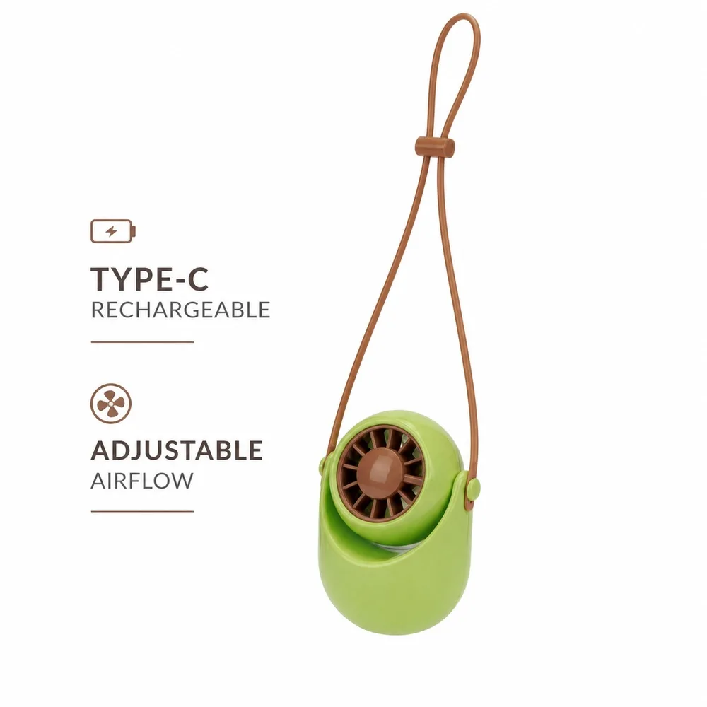 Wearable Mini Fan with 95 Degree Adjustable Airflow Silicone Neck Strap Desktop Stand Type C Charging for Summer Cooling