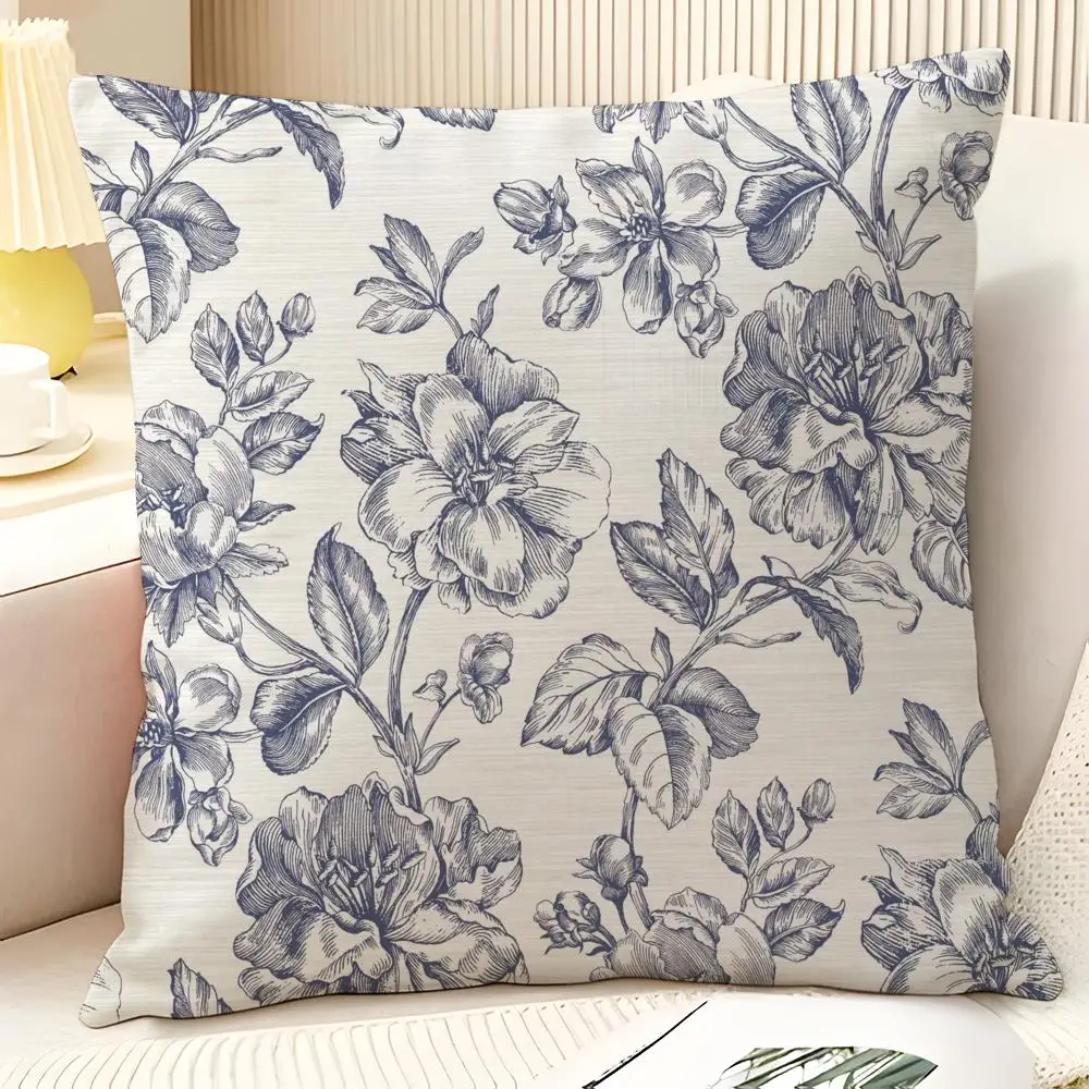 Romantischer Eleganter Blumendruck Kissenbezug Natürliches Leinen Organischer Stoff Beidseitiger Druck Sofa Heimdekoration Geschenk Kissenbezug – Detail 8
