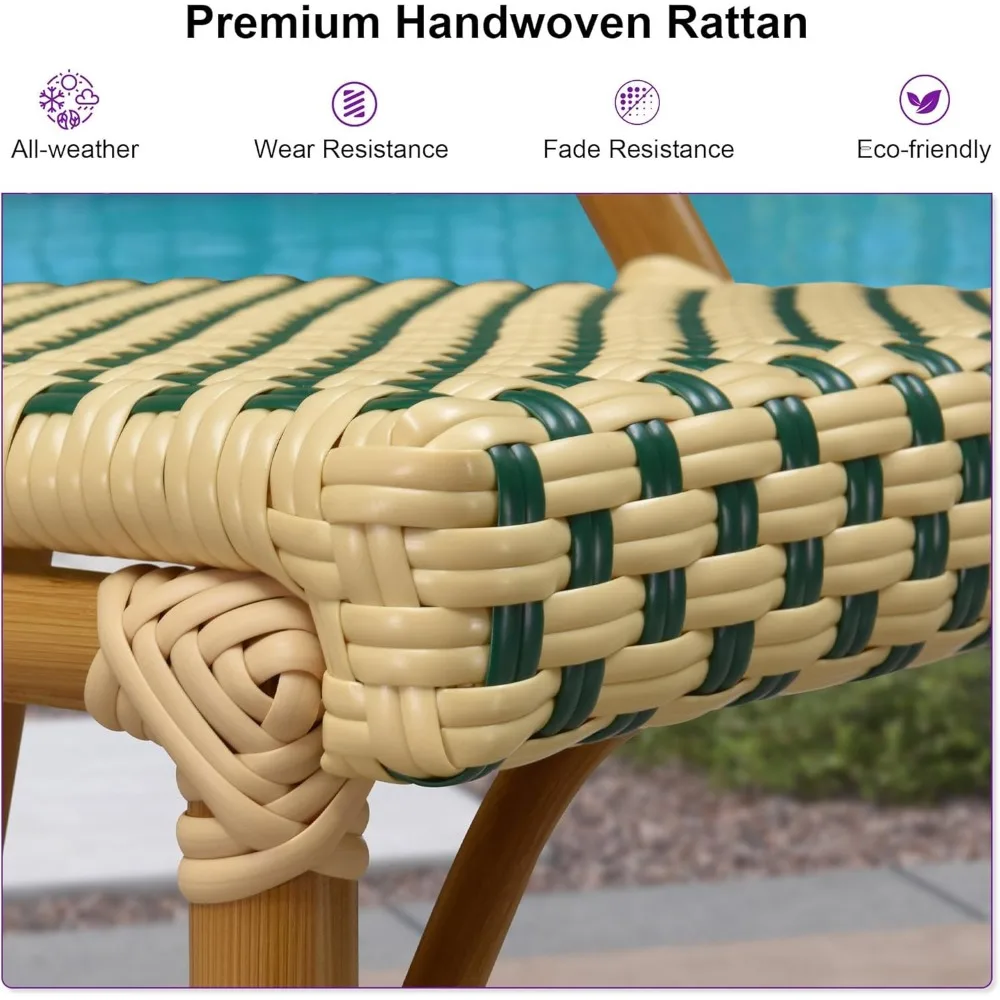 French Country Outdoor Bar Stools Set of 2 Patio Wicker 30 Inch High Bar Stool Chairs Metal Rattan Barstools with Er