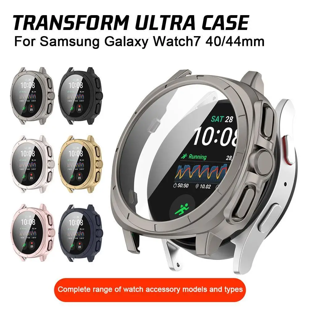 Casing pelindung layar jam tangan, untuk Samsung Galaxy Watch 7 40/44MM PC + kaca antigores penutup penuh