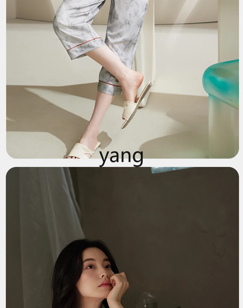 LMM ice silk pajamas women's summer short-sleeved cropped pants imitation silk elegant loungewear set