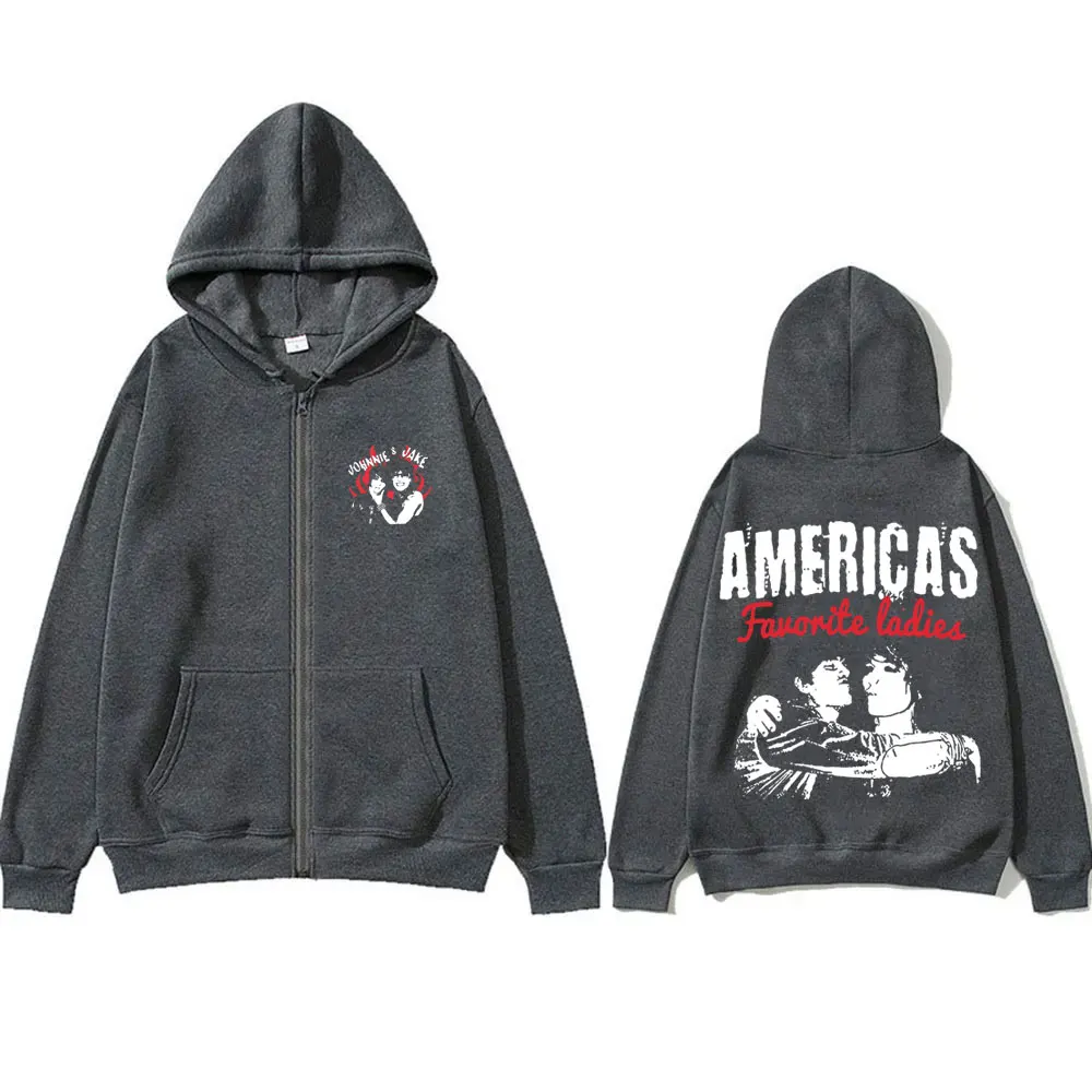 America's Favorite Ladies Jake Webber and Johnnie Guilbert Zipper Hoodie Men's Women Fashion Casual Oversized Zip Up Jacket Coat