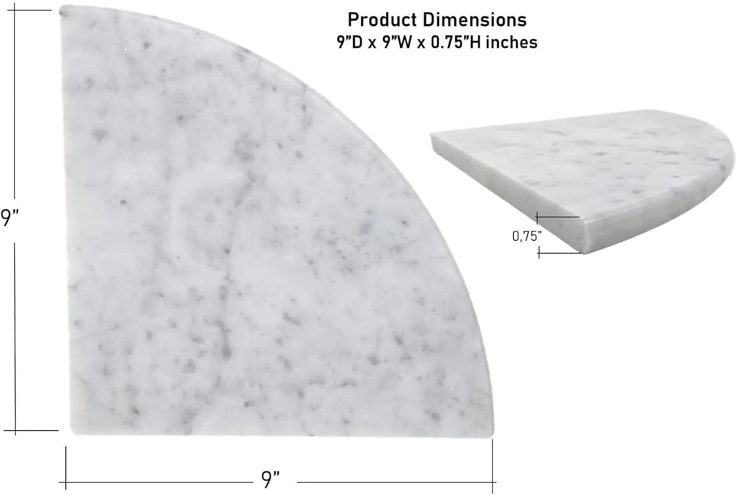 9'' X 9'' Round Edge Bianco Carrara Premium Corner Shower Shelf Piece Both Sides Polished (5)