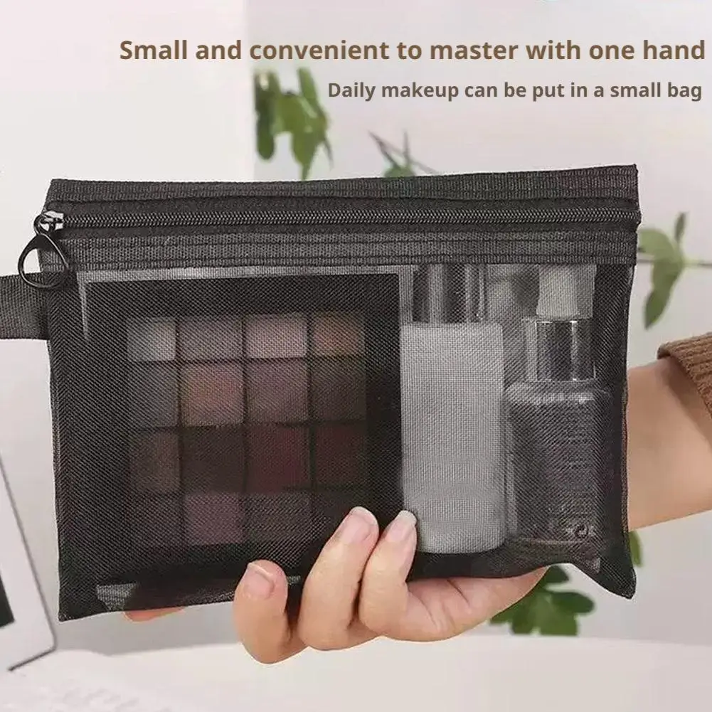 3 قطعة/المجموعة شبكة حقيبة مستحضرات التجميل صغيرة كبيرة شبكة شفافة تخزين مقلمة السفر سستة أدوات الزينة المنظم حقيبة مستحضرات تجميل