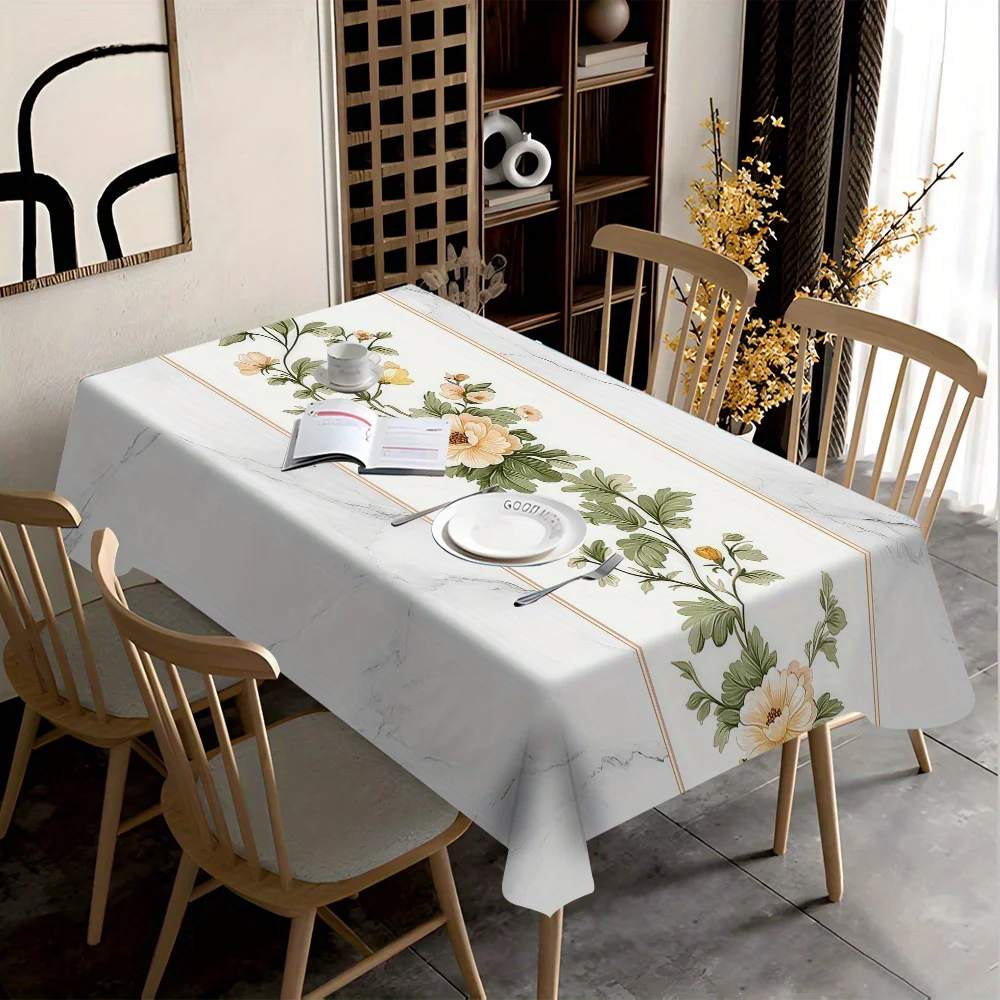 VIKAMA New Chinese-Style Floral Design Tablecloth, Water-Resistant And Dirt-Proof, For Dining Room, Cafe, And Kitchen Home Decor