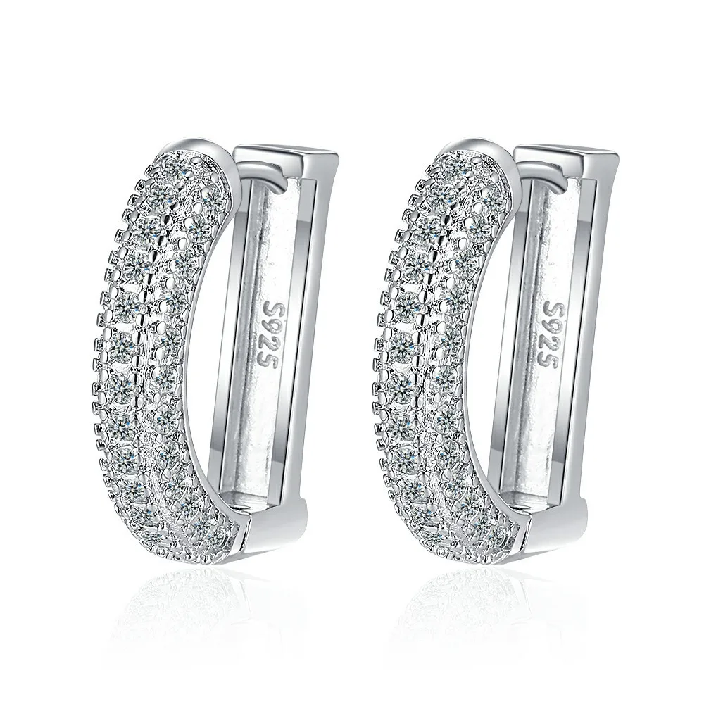 

925 Sterling Silver Letter D Hoop Earrings Ear Buckle Set with Zirconia Diamonds Style Earrings Fashion Women's Jewelry