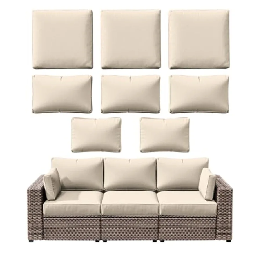 

Чехлы для уличных подушек (8 шт.), водонепроницаемые, на молнии, для 3-местного ротангового дивана, для патио