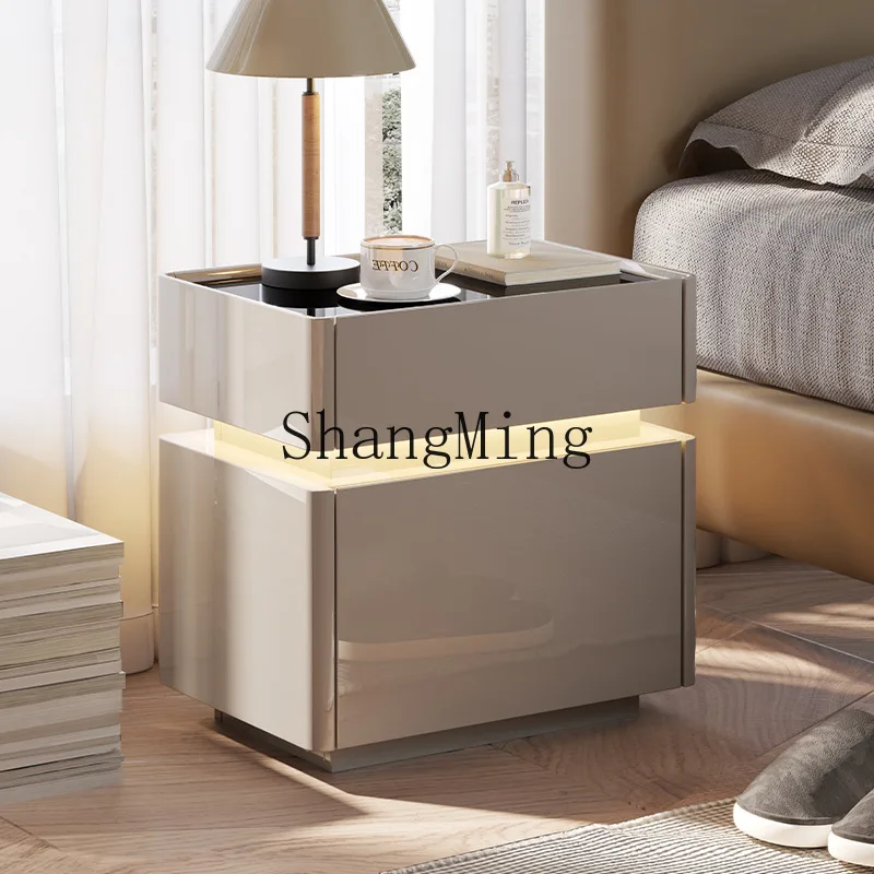 

CL Bedside Table Modern Simple Safe Multi-Functional Bedside with Lock Light Luxury High-End Bedroom Creative Storage Cabinet