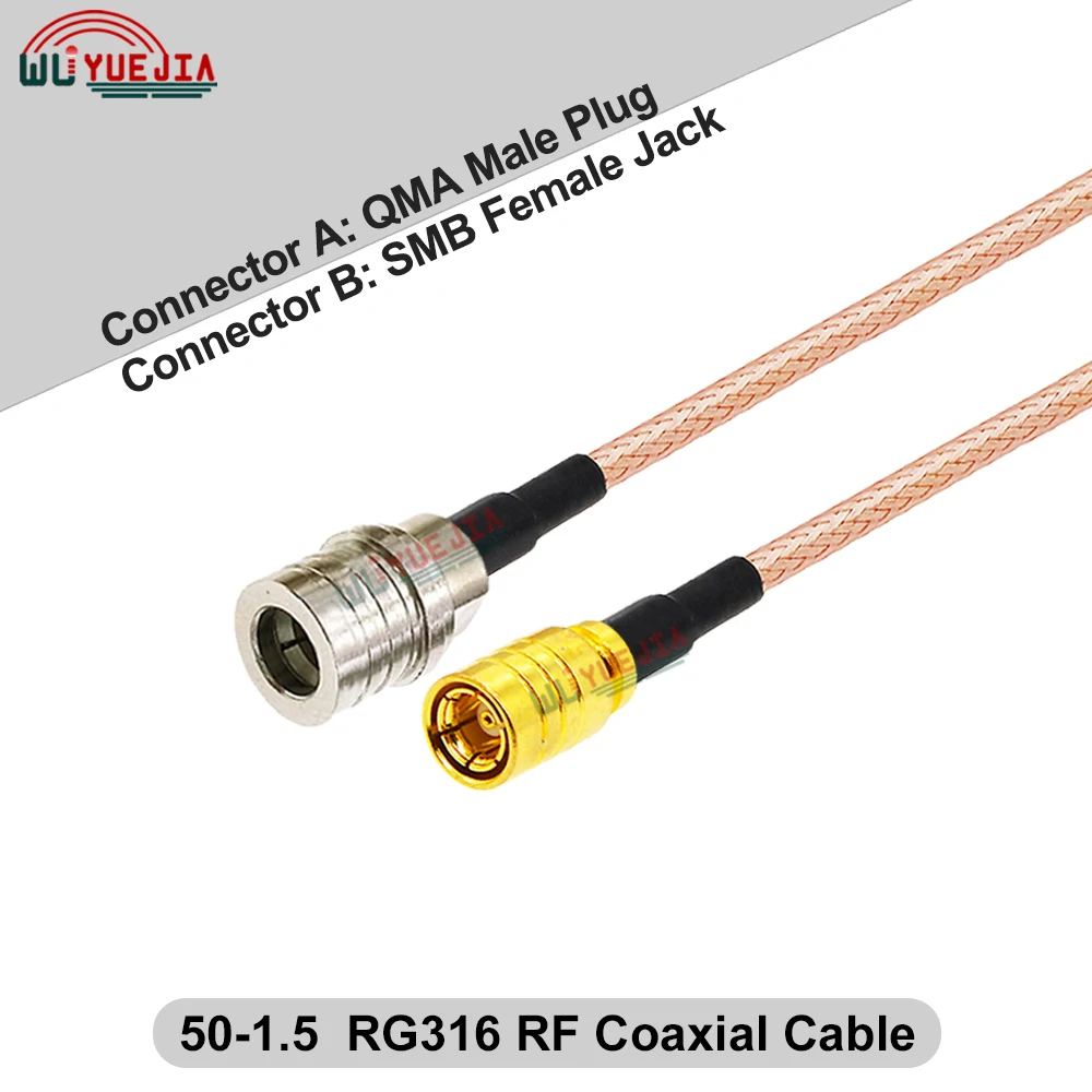 10 CM-20 Meters SMB Type to QMA Male RG-316 Cable SMB Male/Female Right Angle to QMA Male Plug Connector 50-1.5 RF Coaxial Cable