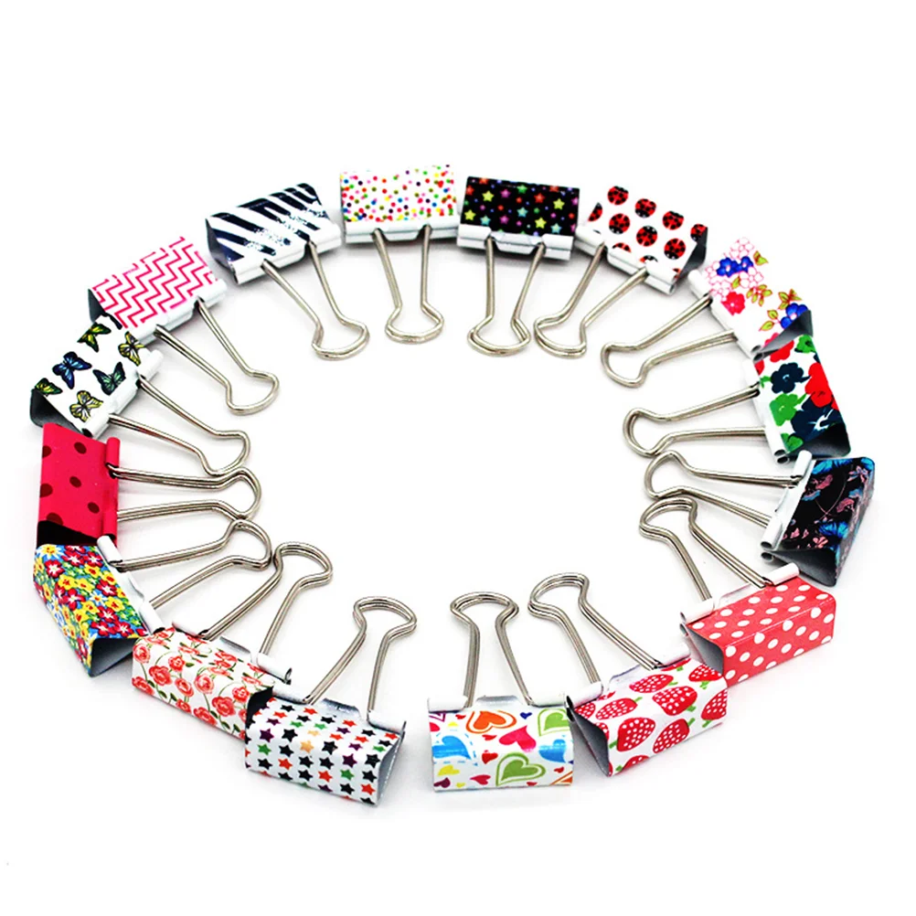 24pcs Binder Clips Colorful File Paper Clip for Home School Office 32mm (Random Pattern and Color) Paper Binder Clip