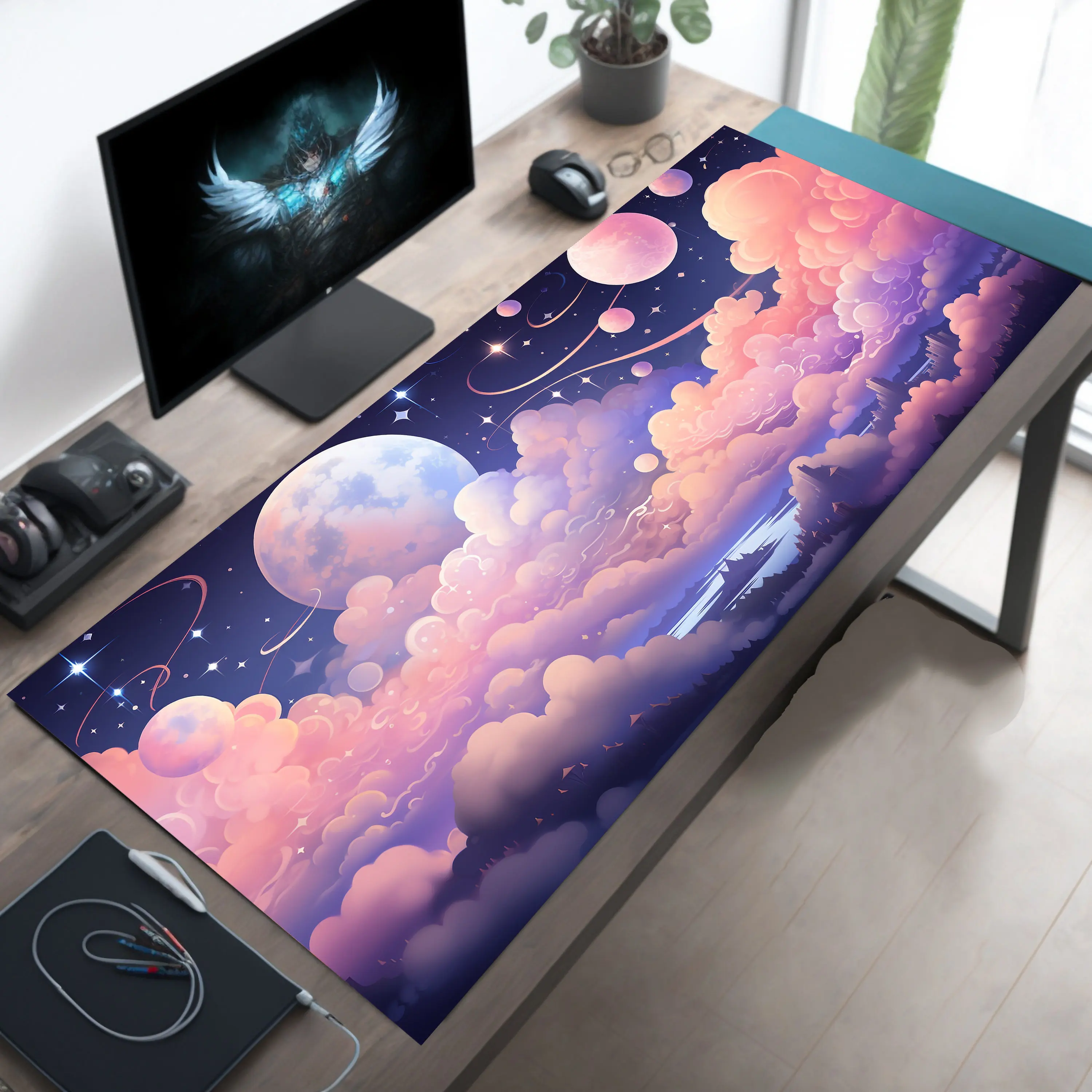 Kawaii Sky Mouse Pad, Anime Mousepad,900*400mm Gamer Desk Mat, Aesthetic Desk Pad,Cute Desk Accessory for Trendy Workspace Decor