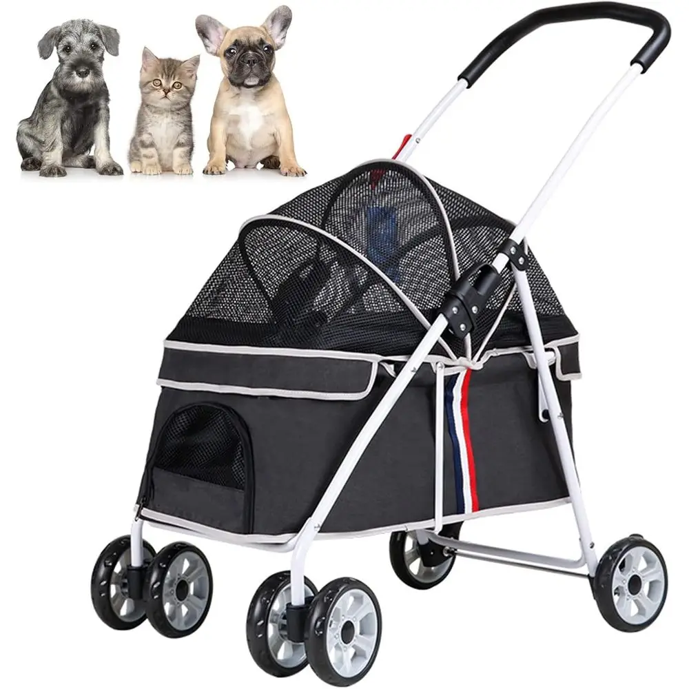 

Портативная коляска для маленьких собак и кошек с 4-колесной устойчивостью и сетчатой вентиляцией