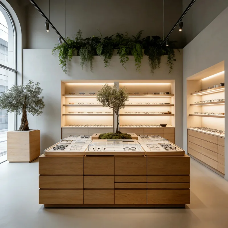 

custom.Modern Minimalist High-End Eyewear Central Island Counter LED Ultra-Tempered Glass Display