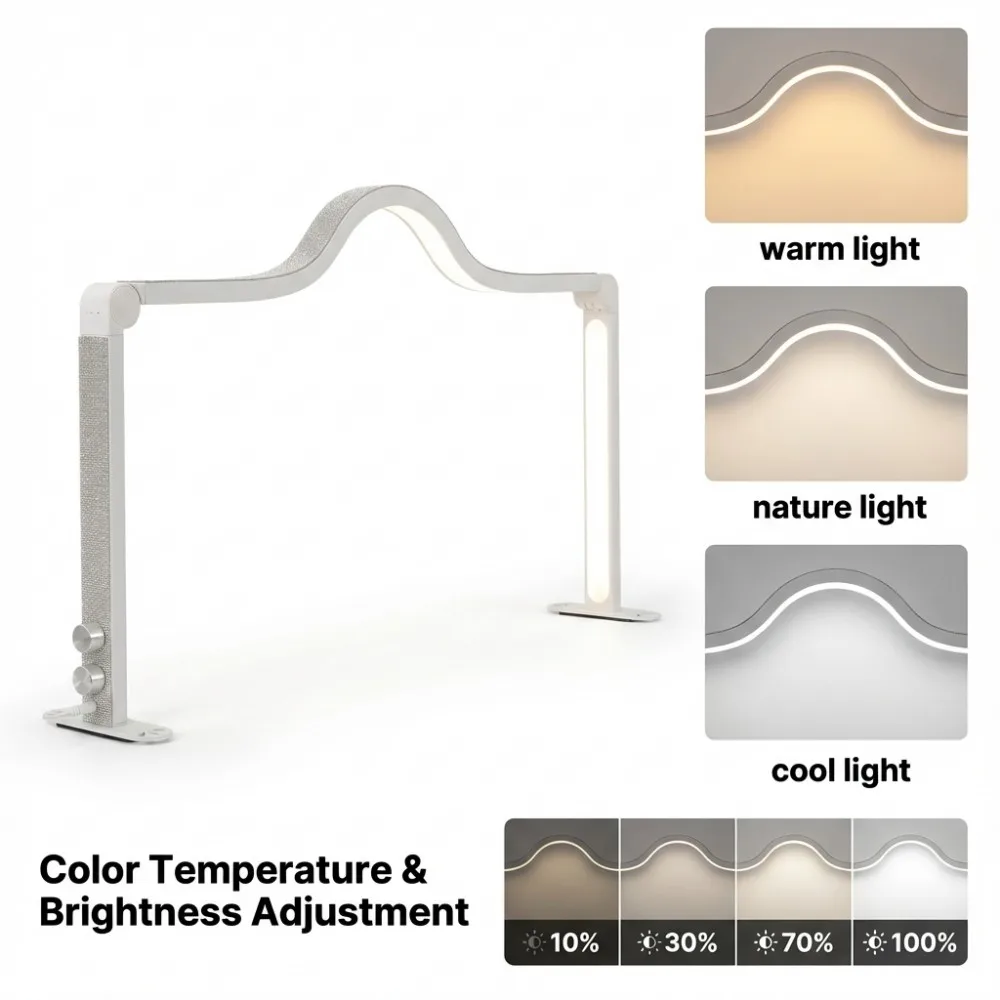 32inch Nail Desk Lamp 48W LED Half Moon Light Large Sauqre Shape Fill Light for Lash Extensio Photography Puzzle Crafting