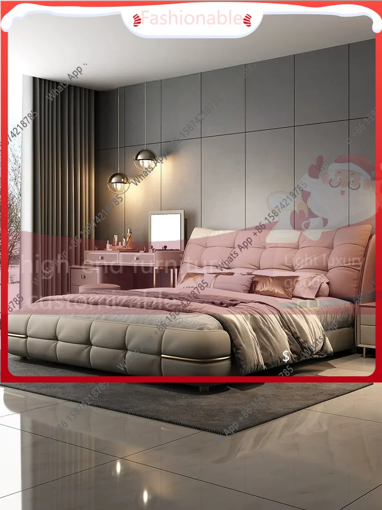 LU New premium luxury modern simple light luxury pull button cloud down floor leather bed 2 meters 2
