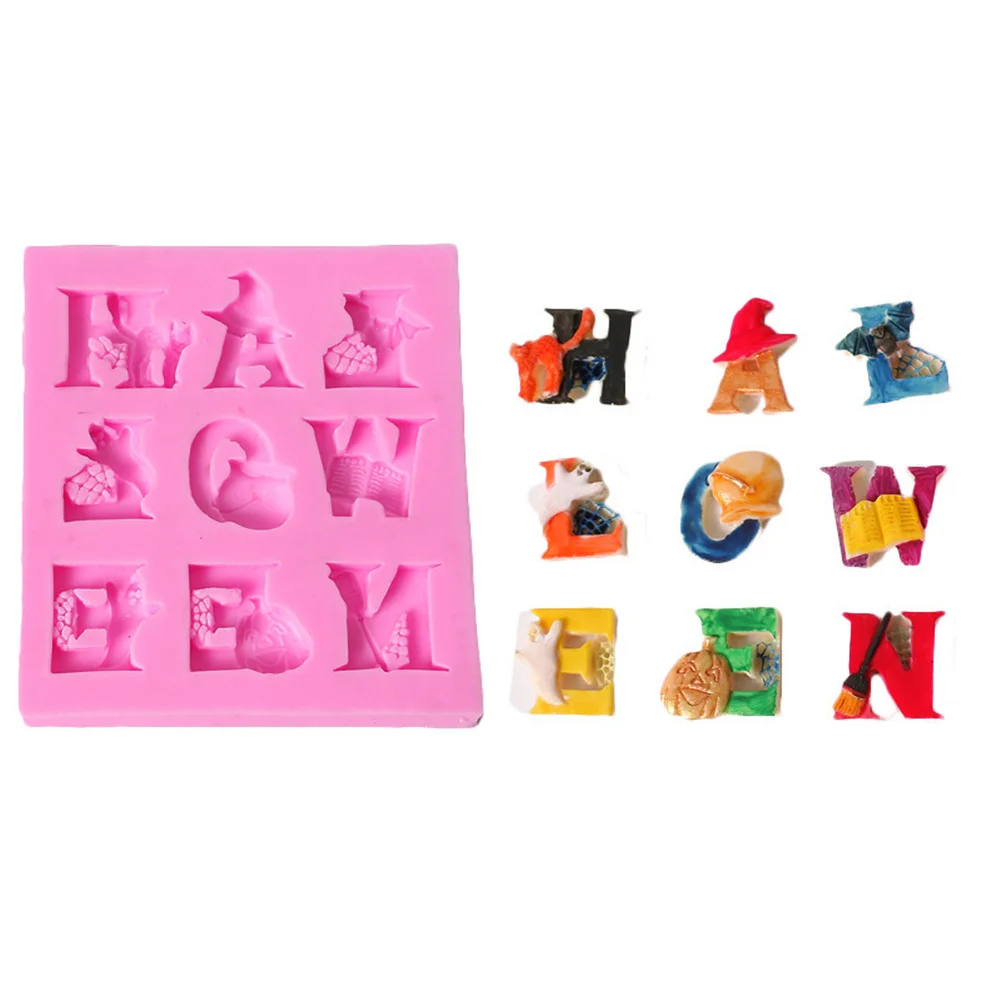 

Форма для торта на Хэллоуин, силиконовые буквы, тыква, призрак, ведьма, дизайн, розовая форма для выпечки помадки «сделай сам», для вечеринки, печенья, бровей