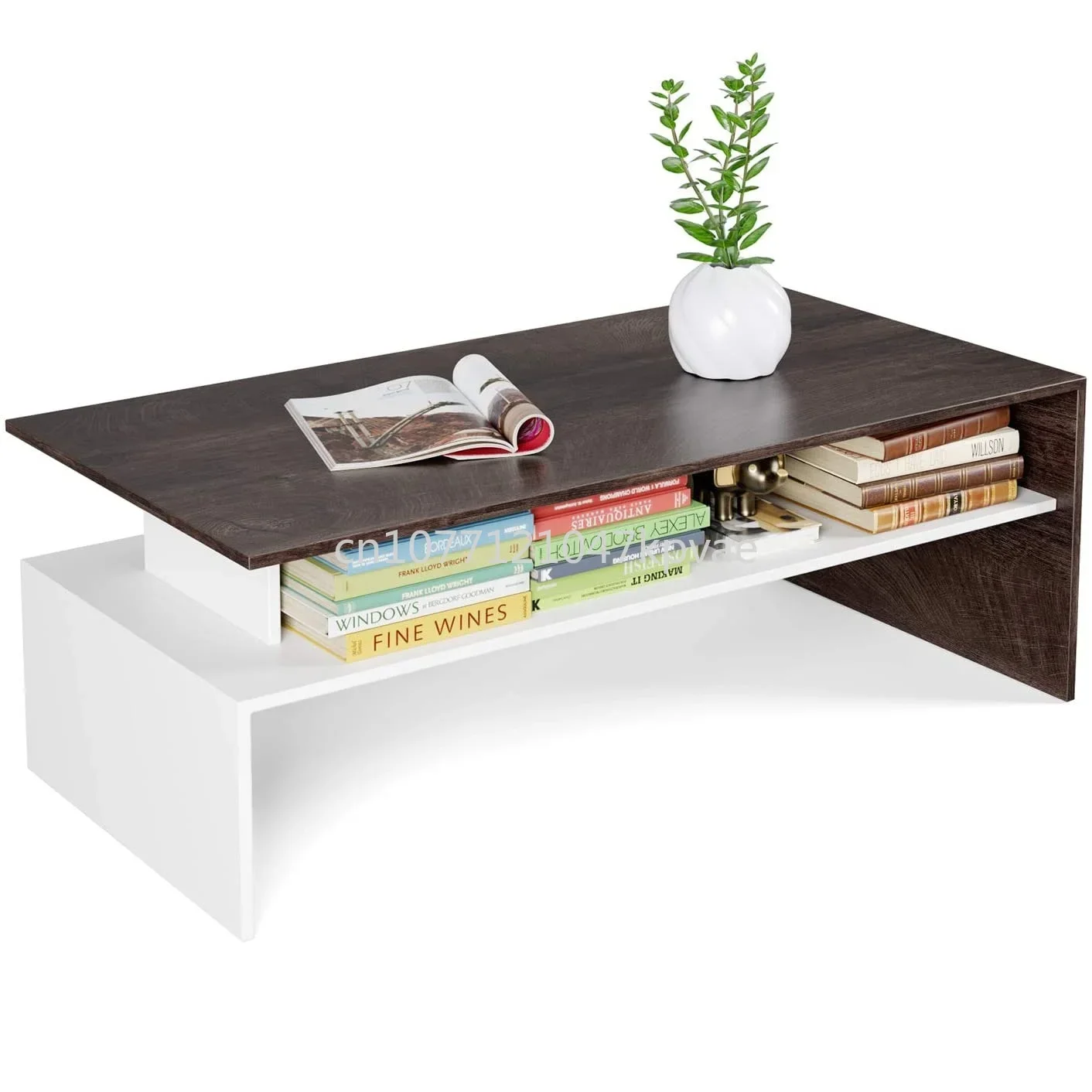 

Modern Design W/Open Shelf Living Room Black/White, Oak/White 2 Tier Coffee Table End/Side Table