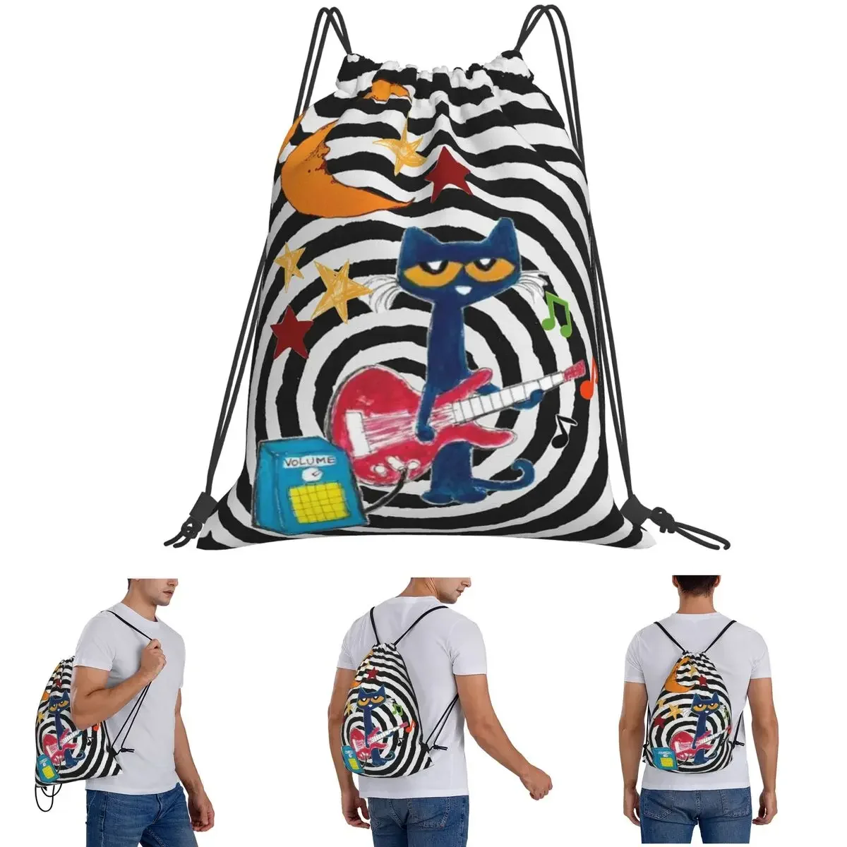 

Рюкзаки Pete The Cat, повседневные портативные рюкзаки на шнурке, карманная сумка для мелочей, сумки для книг для путешествий, школы