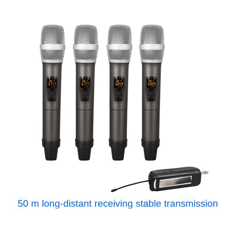 Wireless Microphone System 4 Channel UHF Wireless Microphone Set with Four Handheld Microphones for Karaoke Weddings