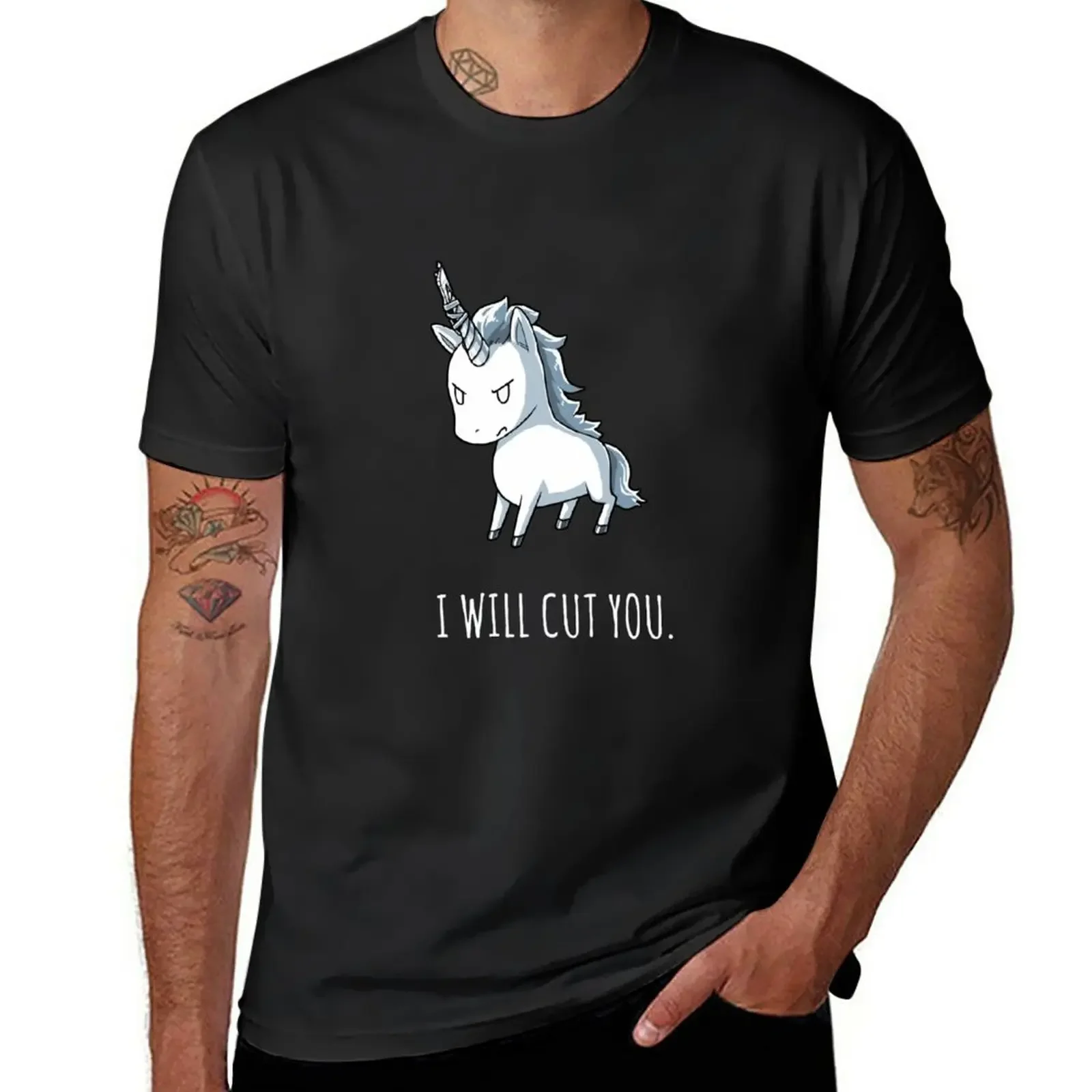 

Stabby The Unicorn I Will Cut You Summer T-Shirt vintage clothes hippie clothes Men's cotton t-shirt