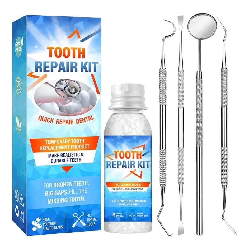 Teeth Repair Temporary Teeth Replacement Moldable False Teeth,with Mouth Mirror, Mouth Tweezer,Dental Probe