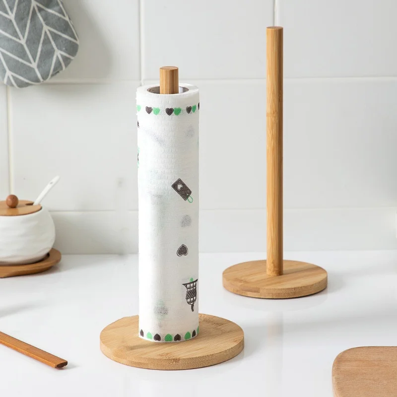 

Kitchen Wooden Roll Paper Holder Bathroom Tissue Vertical Stand Disposable Paper Storage Rack Kitchen Toilet Storage Accessories