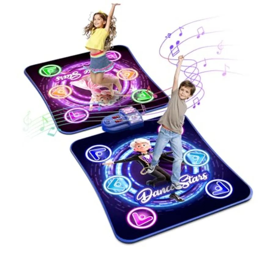 Dance Mat Toys for 3-12, PVC Light-Up 12-Button Pad with 5 Game Modes 2-Player Function, Blue/Red, Durable Interactive
