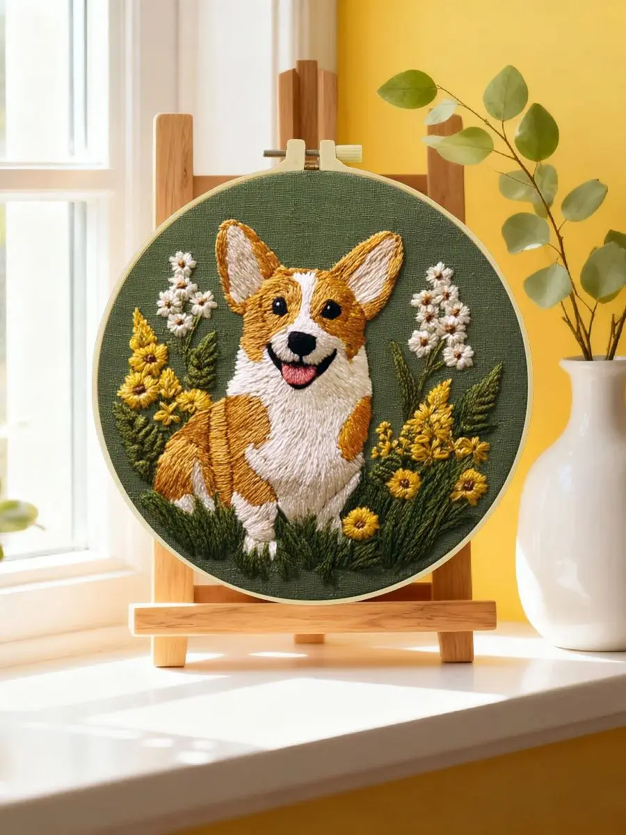 1 Stück 20X20CM/15X15CM 7,87/6,3 Zoll Hund Stickerei Starter-Kit DIY-Kit DIY-Stickerei-Set für Anfänger Nadelkunst – Detail 6