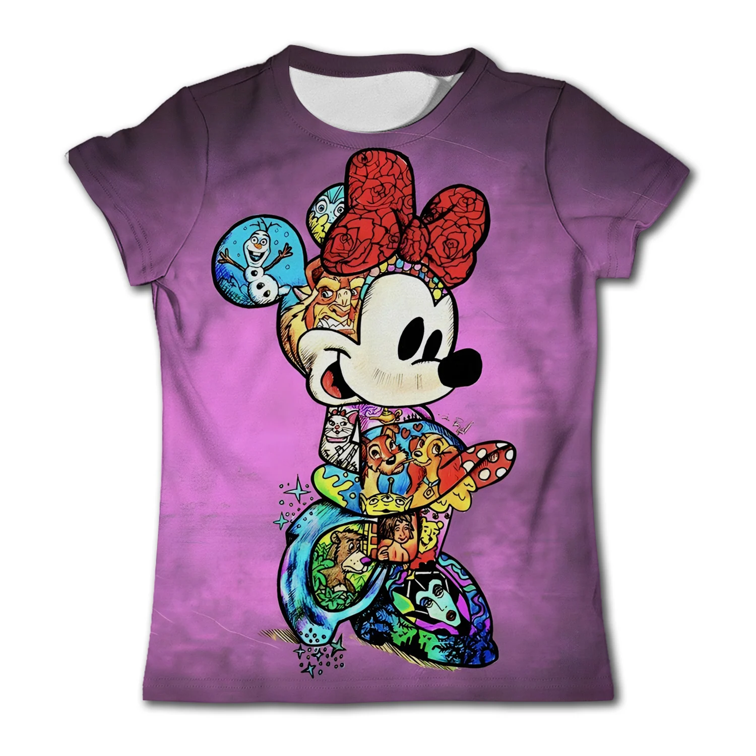 Girl Leopard Printed T-shirt Minnie Mouse T-shirts Kawaii Disney T Shirt Cartoon Casual Clothes Tees Kids Girls Short Sleeve