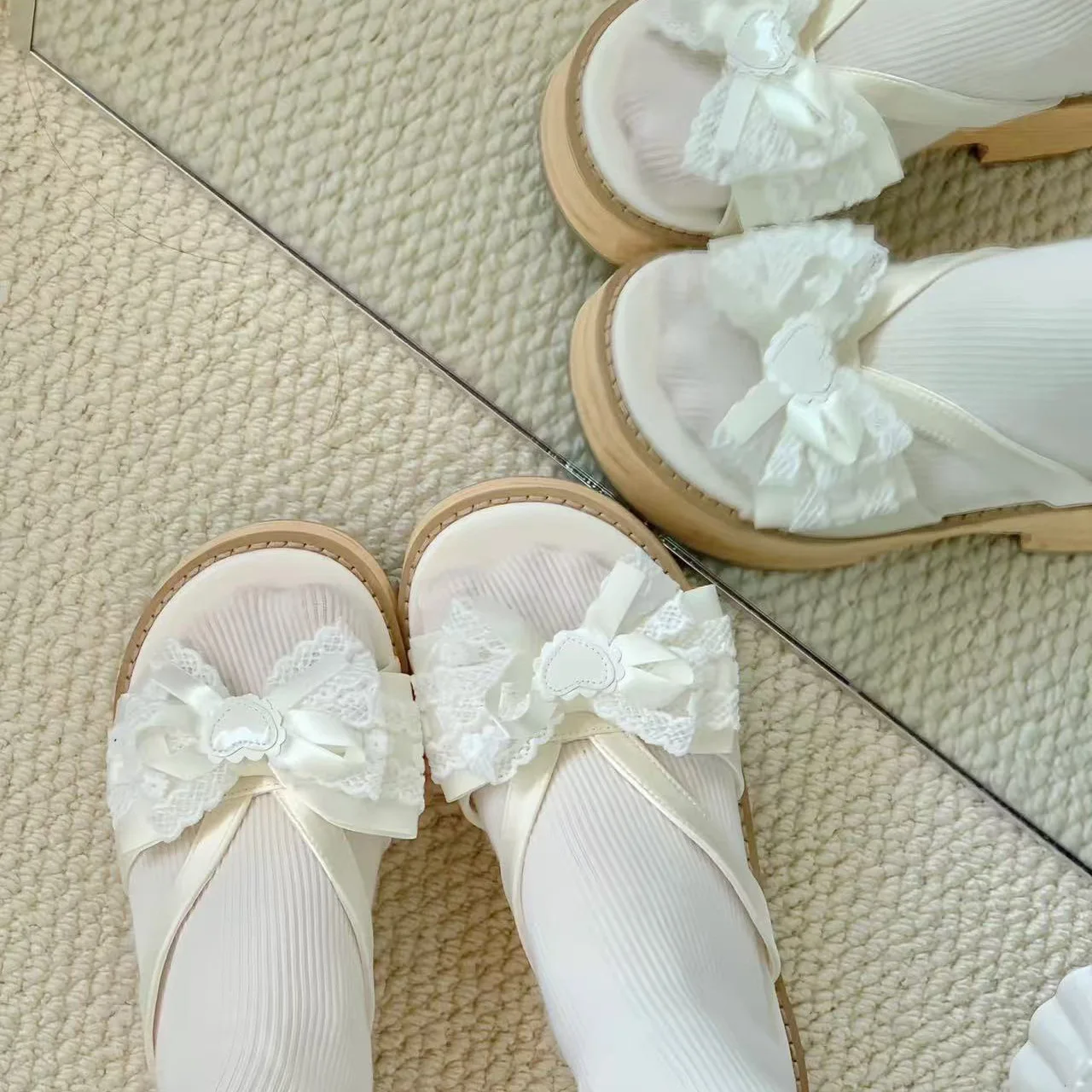 2025 صيف جديد فتاة حلوة اليابانية الأصلية لوليتا صنادل أرضية المرأة اليومية Jk موحدة دواسة واحدة ونصف النعال #4