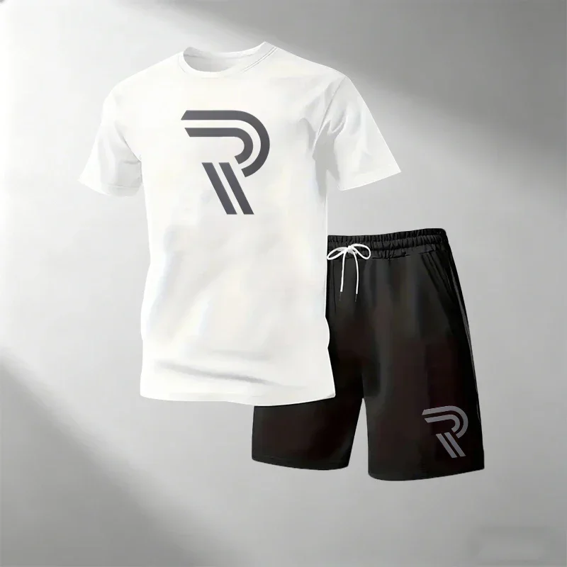 Men's Casual Fitness Two Piece Set Short Sleeve T-Shirt + Shorts Breathable Quick Dry Running Gym T-Shirts Sets Hot Sale view 3