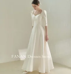 FANAN-vestidos de novia coreanos con cuello en V, elegantes vestidos de novia blancos de satén, línea A personalizada, vestidos de novia de talla grande