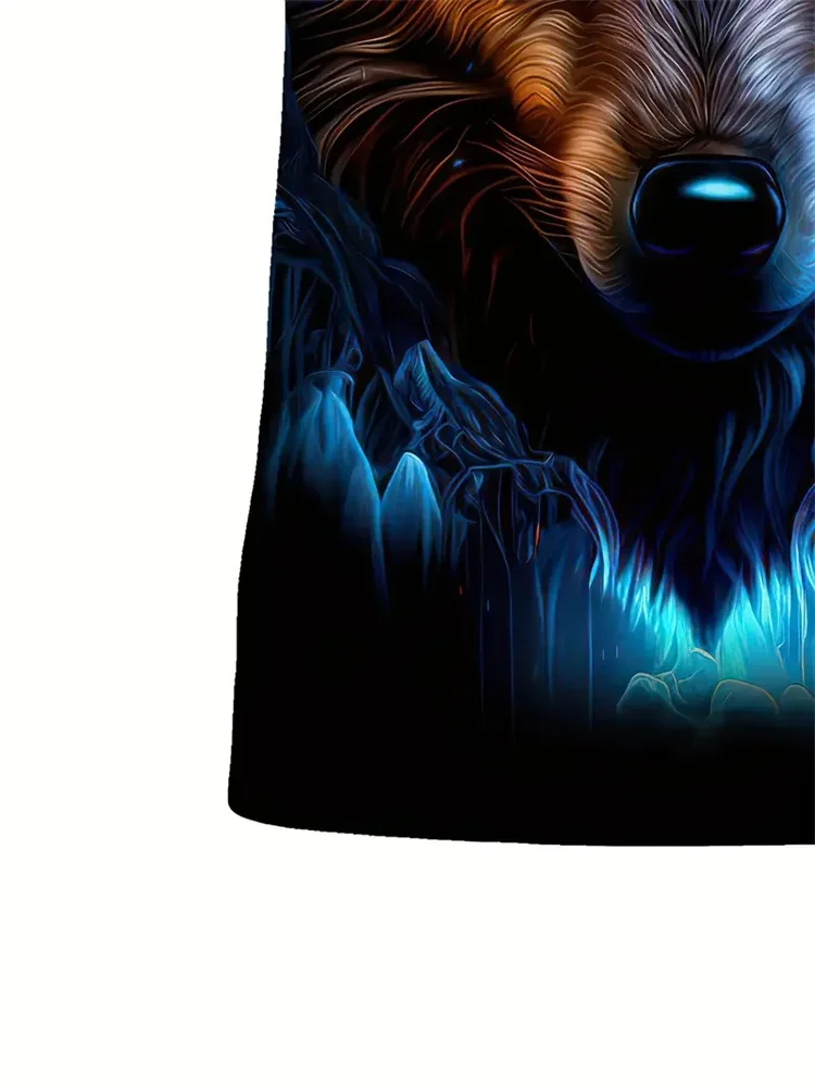 تي شيرت رجالي مطبوع عليه وولف ثلاثي الأبعاد كاجوال برقبة دائرية وأكمام قصيرة قميص مسامي ومريح من القماش ملابس رجالية للشارع في الهواء الطلق #3