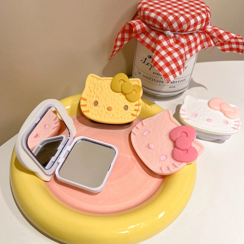 Kawaii Hello Kitty Mobile Phone Holder W/Mirror Cute Sanrio Retractable Phone Holder Makeup Mirror