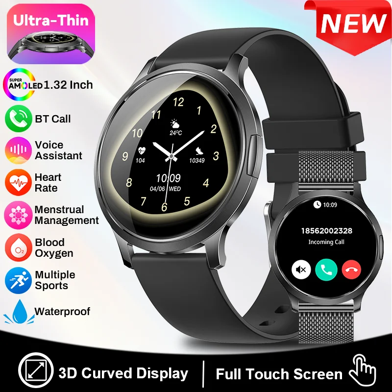 

LIGE 2025 Ultra Thin Smart Watch For Women Answer Make Calls 1.32" AMOLED Waterproof Fitness Smartwatch Heart Rate Sleep Monitor
