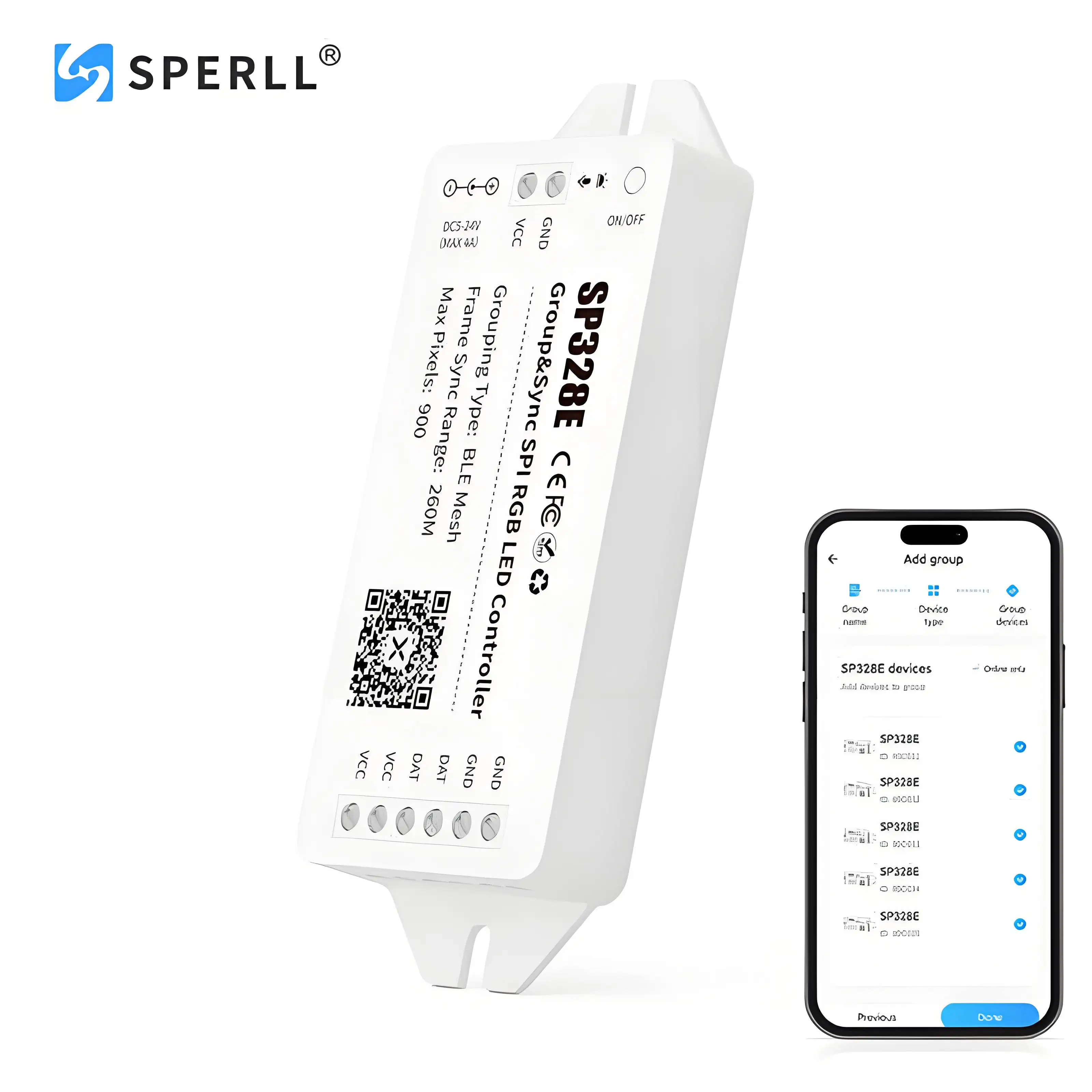 SP328E BT Mesh Group Sync LED Controller 30m Long Distance App Music DIY Mode Light Strip DC5-24V