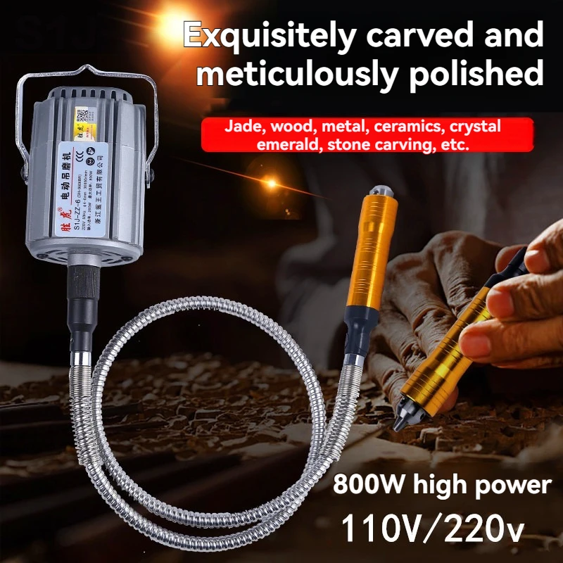 800W High Power Hanging Flex Shaft Grinder Electric Die Grinder Jade Cutting Engraving Machine for Wood Root Carving Mold Repair