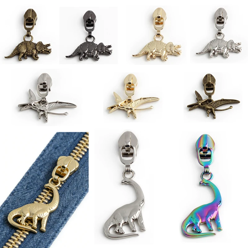 6/10 Stück Dinosaurier-Serie Reißverschlussziege # 5 Nylon-Reißverschlussspitzen, DIY, trendiges Dekorationszubehör für Kleidung und Taschen