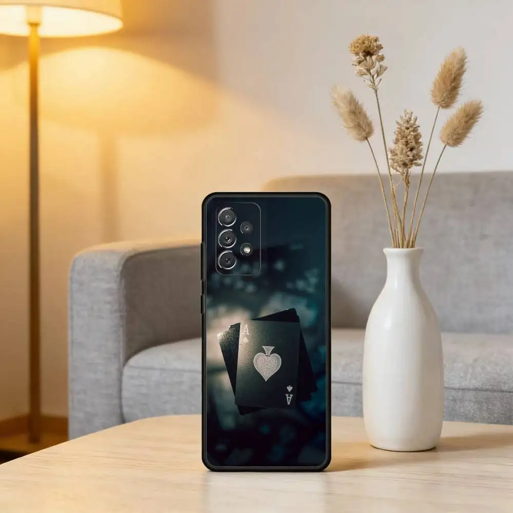 حافظة هاتف داكنة P-Poker لهاتف سامسونج جالاكسي A73، A72، A71، A70، A53، A52، A51، غطاء أسود من السيليكون الناعم