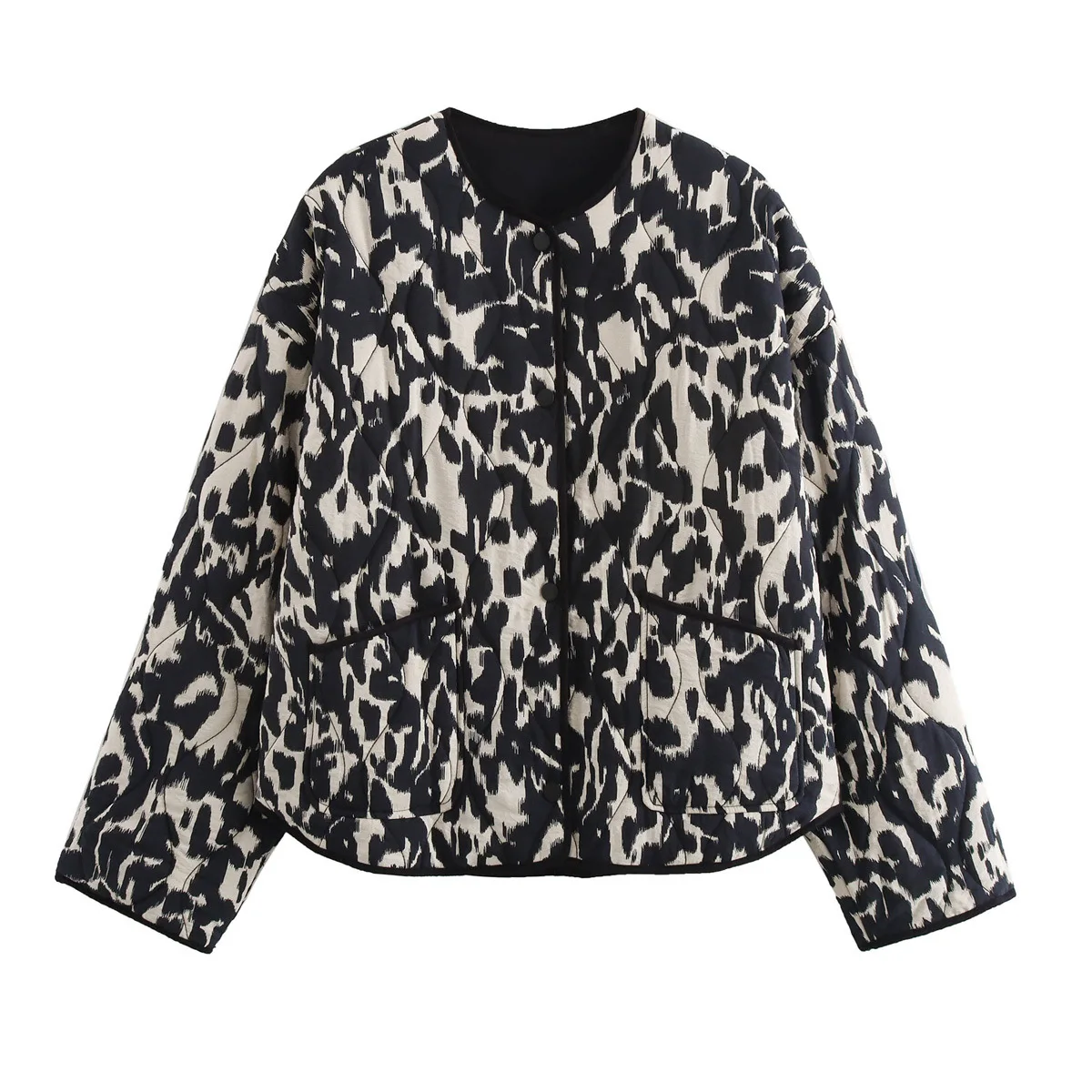 

2024 early autumn new women's fashion animal print round neck long sleeve single-breasted cotton jacket coat