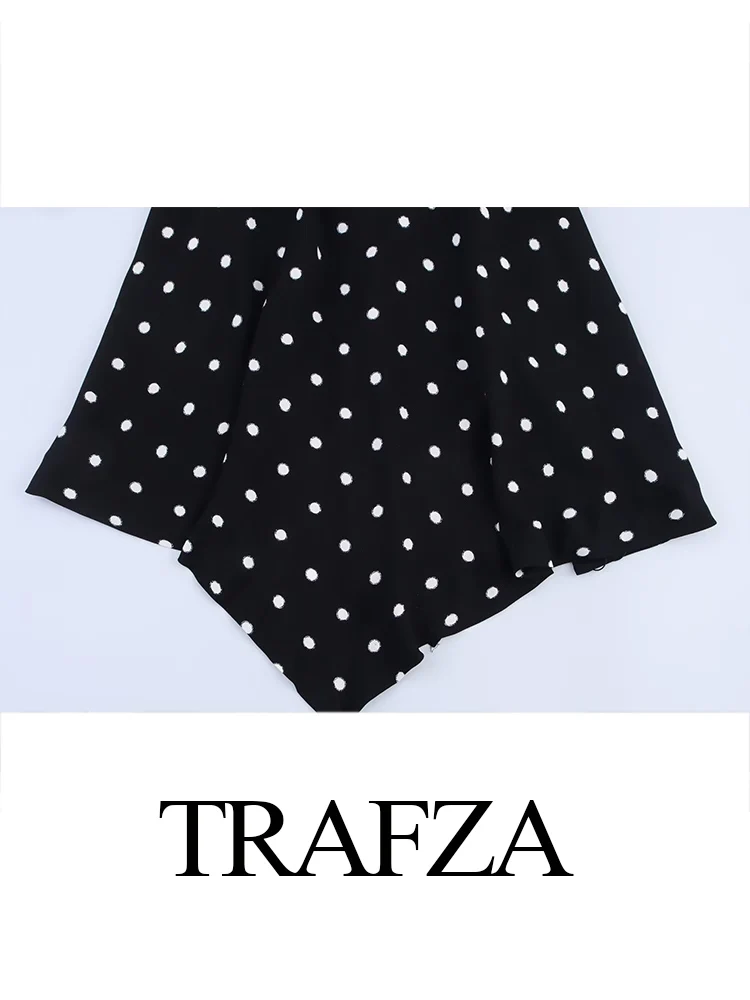 

TRAFZA Women's Summer Sexy Slim Sleeveless Tops Black Polka Dot Backless Lace-Up Decoration Female New Fashion Tops 2025