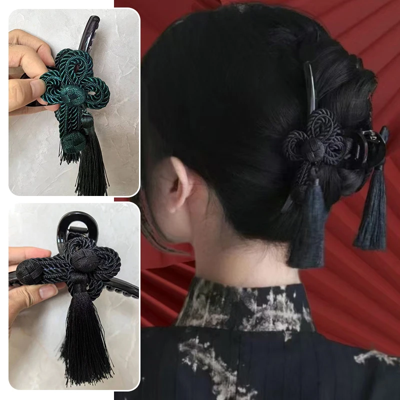 

Simulated Hair Claw Chinese Ancient Style Hand Woven Tassel Acrylic Clip Dignified Cheongsam Hanfu Braided Updo Hair Accessories