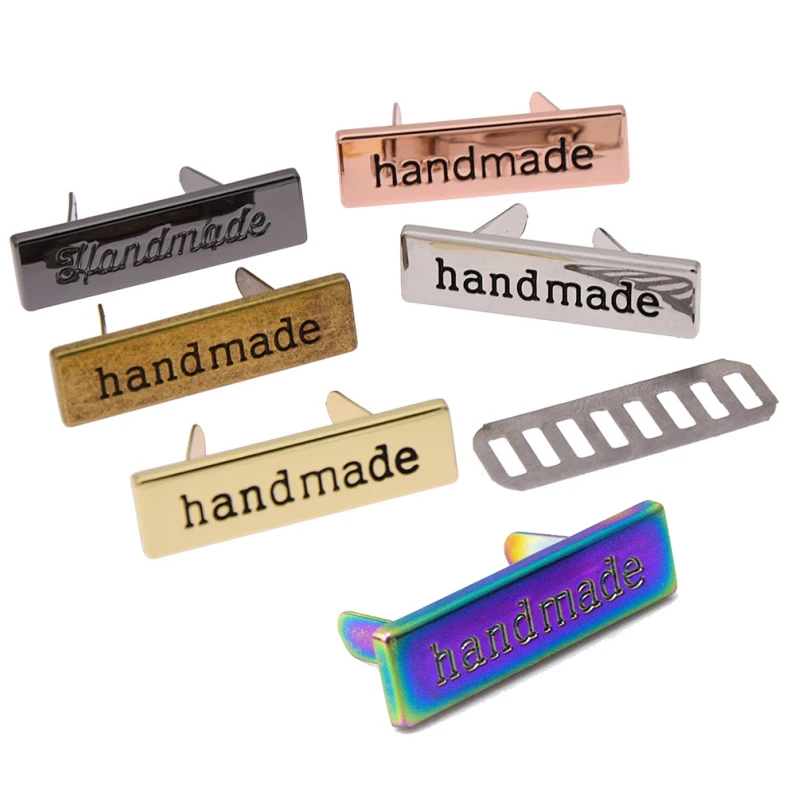 10pcs/Pack High Quality Alloy Labels Handmade Pattern For Jeans Shoes Bag Hand Made Letter Tags DIY Craft Decoration Accessories