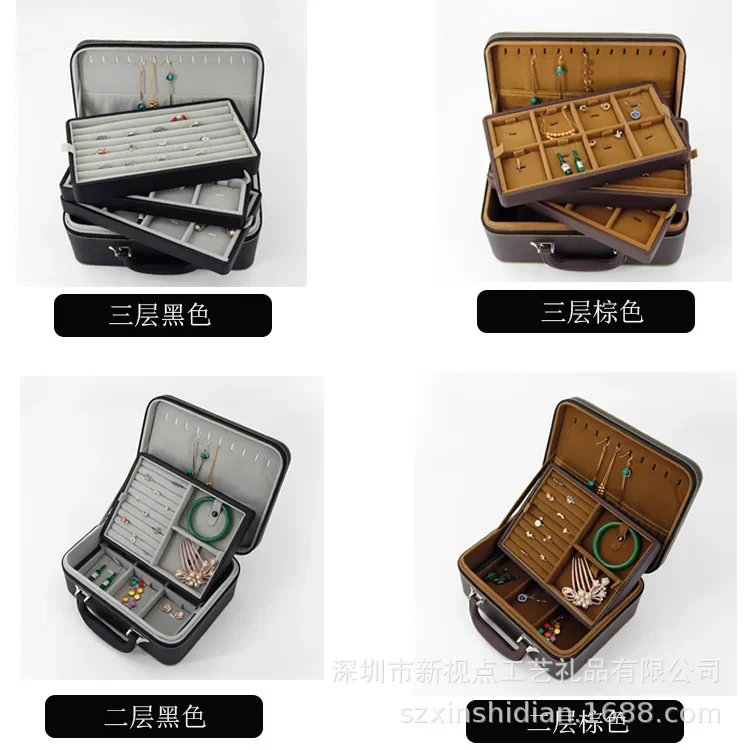 

CLL wholesale jewelry packaging leather large capacity jewelry storage box travel storage necklace box