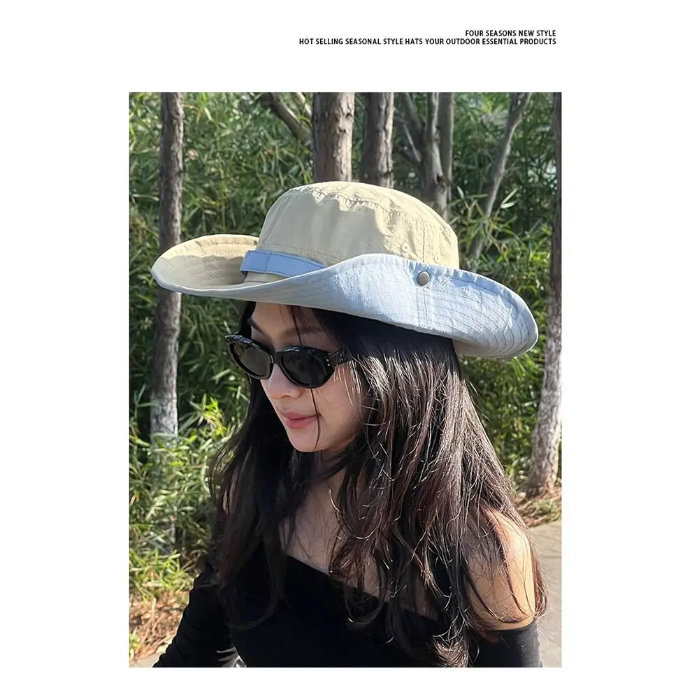

Korean Style Mountaineering Hat Quick-drying Material Big Brim Design Sun Caps Retro Design Color Matching Big Brim Hats