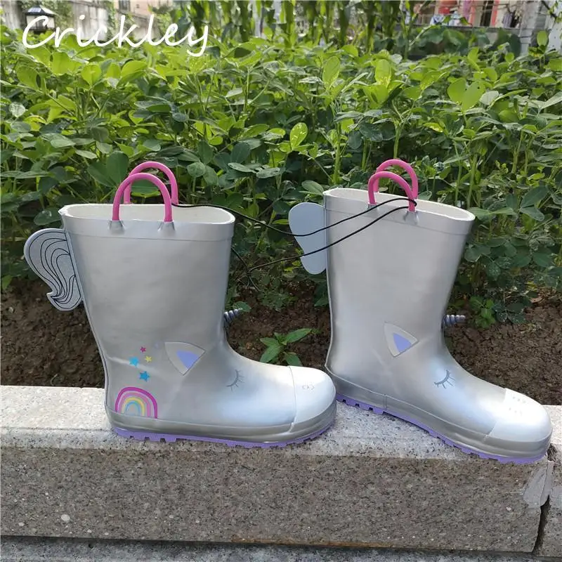 Fashion Toddler Rain Shoes Cartoon Unicorn Pattern Wading Shoes For Chidren Girls Princess Soft Non Slip Rubber Waterproof Boots