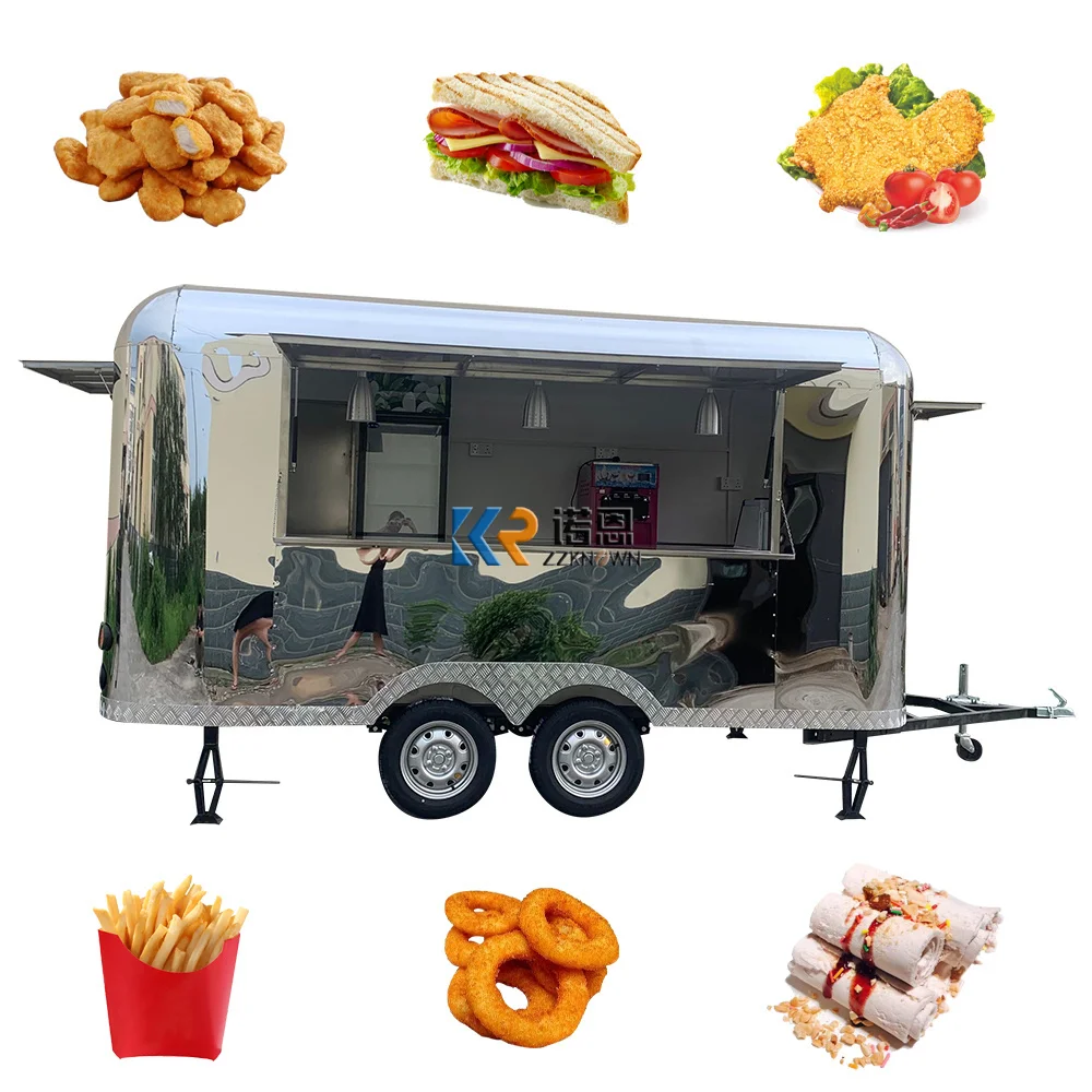 Airstream Mobile Fast Food Trailer Stainless Steel Food Car Outdoor Restaurant Pizza Vending Truck with Kitchen Equipment